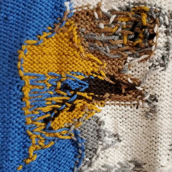 Hand Knit Bulky Cardigan Sweater Eagle Sweater Royal Blue XL - Picture 9 of 12